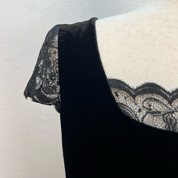 Y2K Loft Black Velvet Babydoll Top Silk Lace Whimsigoth Romantic Feminine Vamp 8 - Picture 3 of 11